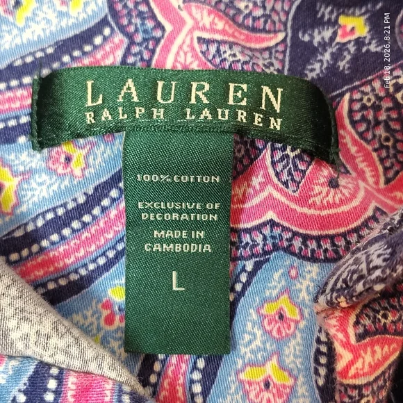 Lauren Ralph Lauren Womens LG Paisley Print Button Up Nightshirt 100% Cotton - Picture 4 of 6